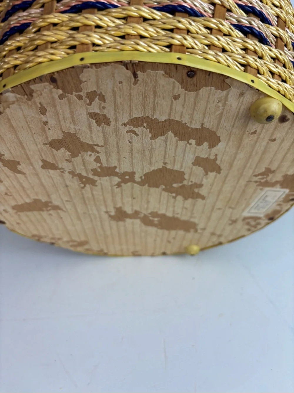 Vintage Sewing Basket-Round w/ Embroidered Floral Lid-Granny Chic